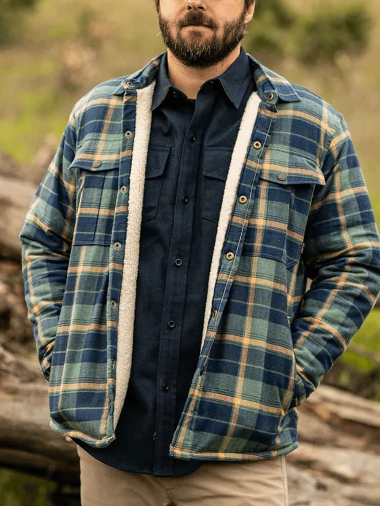 Men's Vintage Casual Lambswool Plaid Jacket Shirt