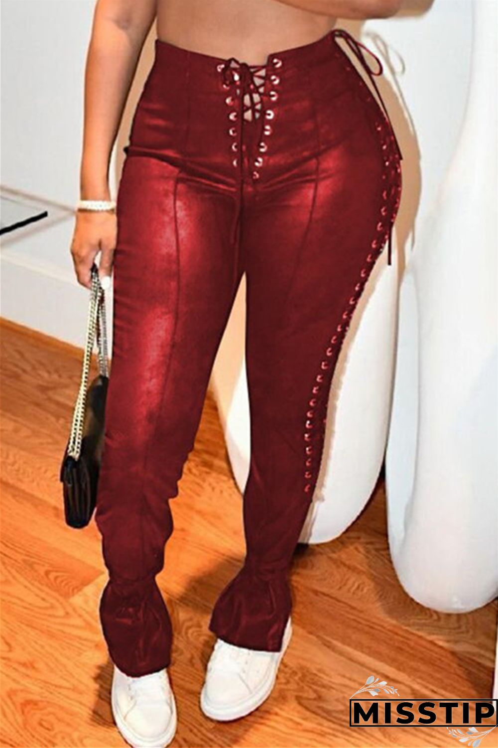 Black Fashion Casual Solid Bandage Skinny High Waist Pencil Trousers