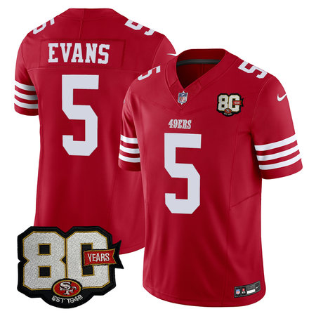 Men's San Francisco 49ers #5 Mike Evans Red 80 Anniversary Vapor F.U.S.E. Limited Jersey