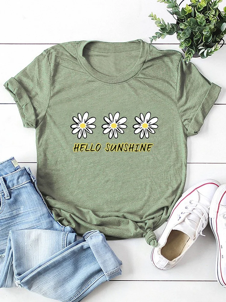 Bestdealfriday Hello Sunshine Daisy Graphic Tee