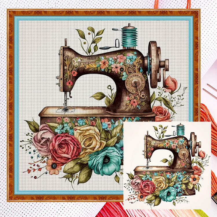 【Huacan Brand】Retro Sewing Machine 14CT Counted Cross Stitch 40*40CM
