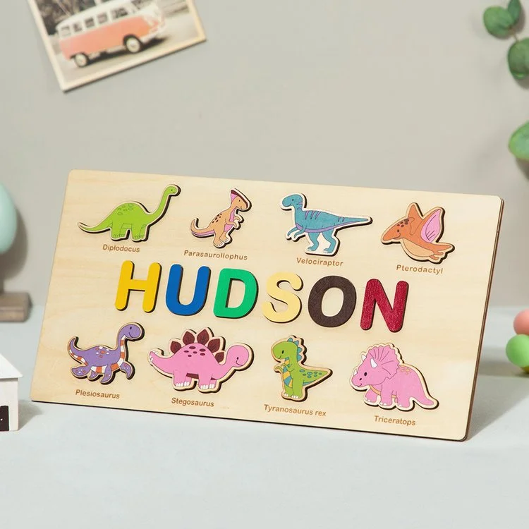Kettenmachen Personalisierte Hölzerne Name Puzzle, Benutzerdefinierte 8 Dinosaurier Holz Puzzle mit Kinder Name 