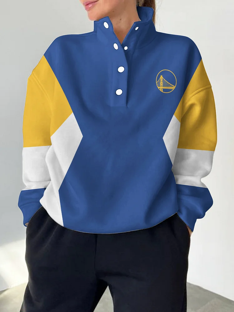 Golden State Warriors 2025 New Design Casual Snap Mockneck Pullover