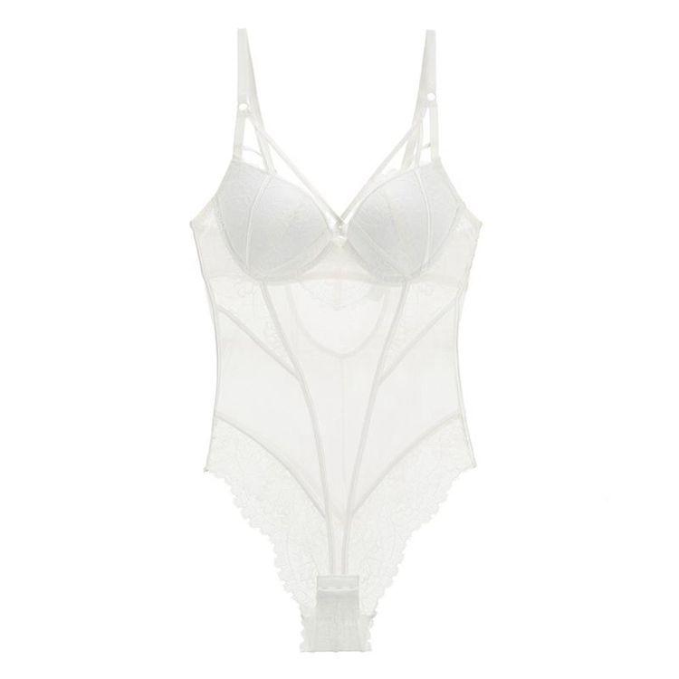  thdmladies French White Transparent Lace One-piece Bra thedmladies