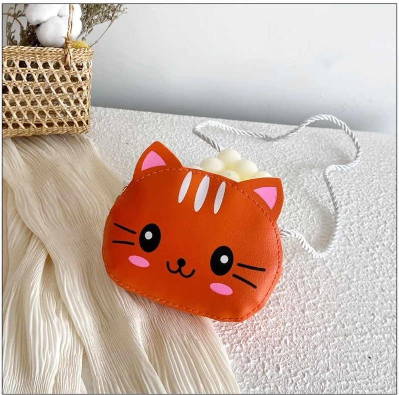 Kid’S Small Pu Leather Cat Cute Round Zipper Crossbody Bag