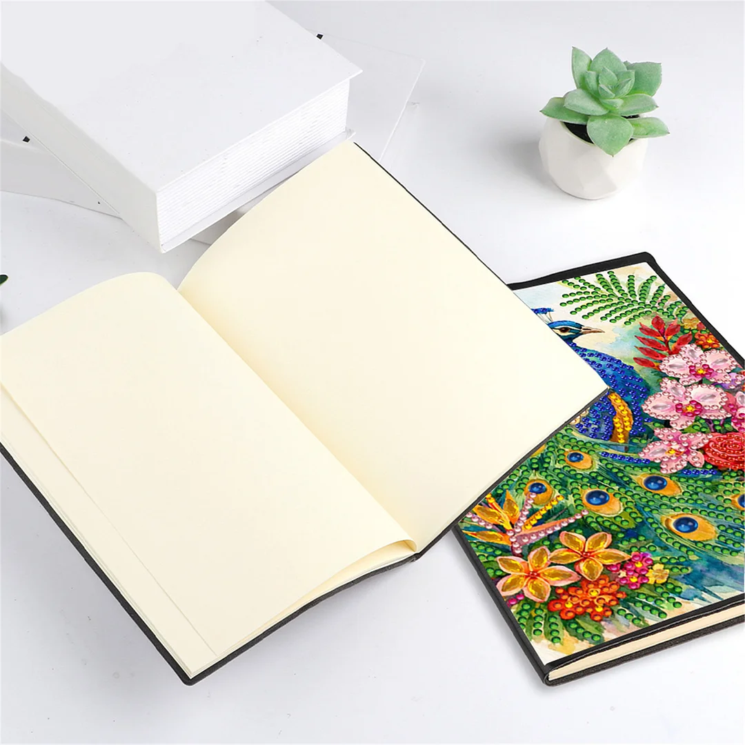 DIY Flower Diamond Painting Journals Notebooks 50 Pages A5 No Lines Special Shaped Diamond Art Kits for Beginners Craft Lovers and Artists (Peacock and Flowers)