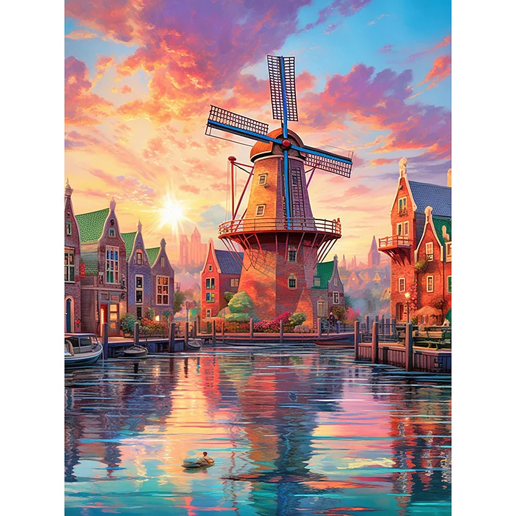 Lighthouse And Windmill 30*40CM (Canvas) Full Round Drill Diamond Painting gbfke