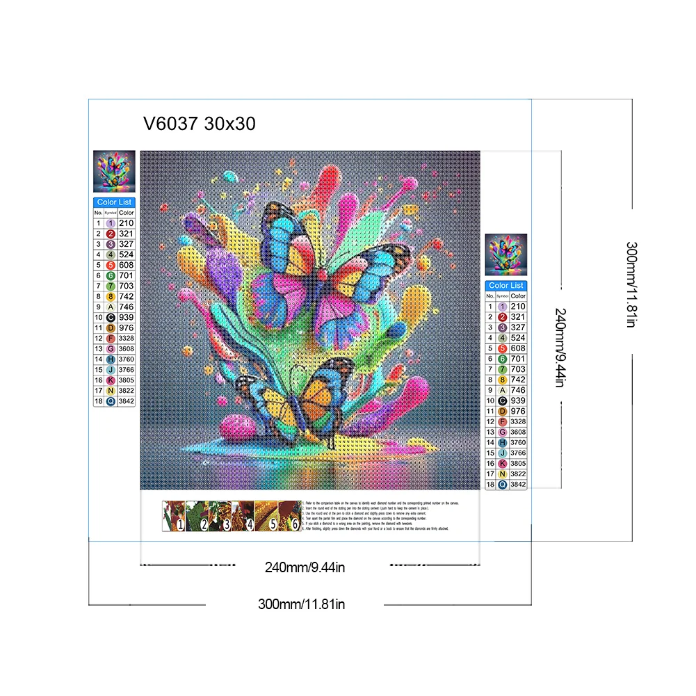 Diamond Painting - Full Round Drill - Colorful Butterfly(Canvas|30*30cm)