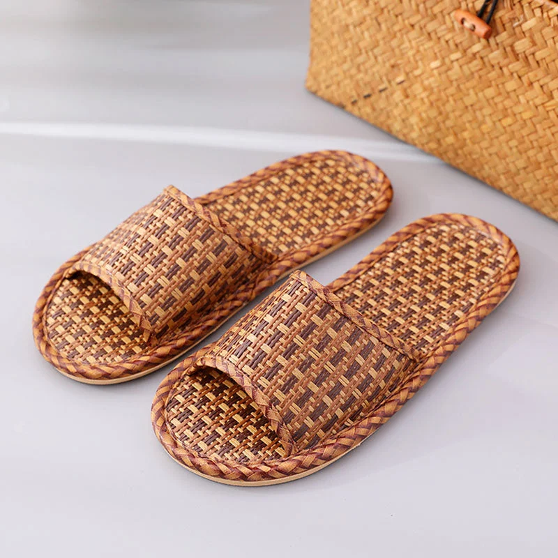 Four Seasons Rattan Female Slippers Non-Slip Bamboo Woven Couple Models Home Soft Slippers Indoor Wooden Floor Women Slippers