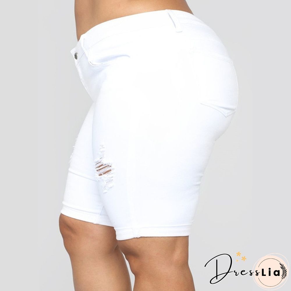 Women Ladies Fashion Shorts Ripped Skinny Jean Print Plus Size Leggings Denim Pants