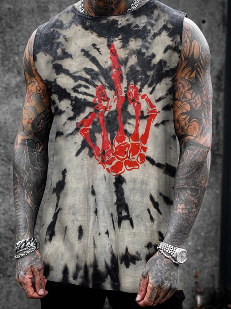 Middle Finger Printed Crew Neck Streetwear Casual Loose Sleeveless Men's Tank Tops-VESSFUL