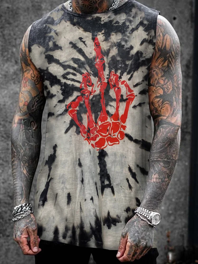 Middle Finger Printed Crew Neck Streetwear Casual Loose Sleeveless Men's Tank Tops at Hiphopee