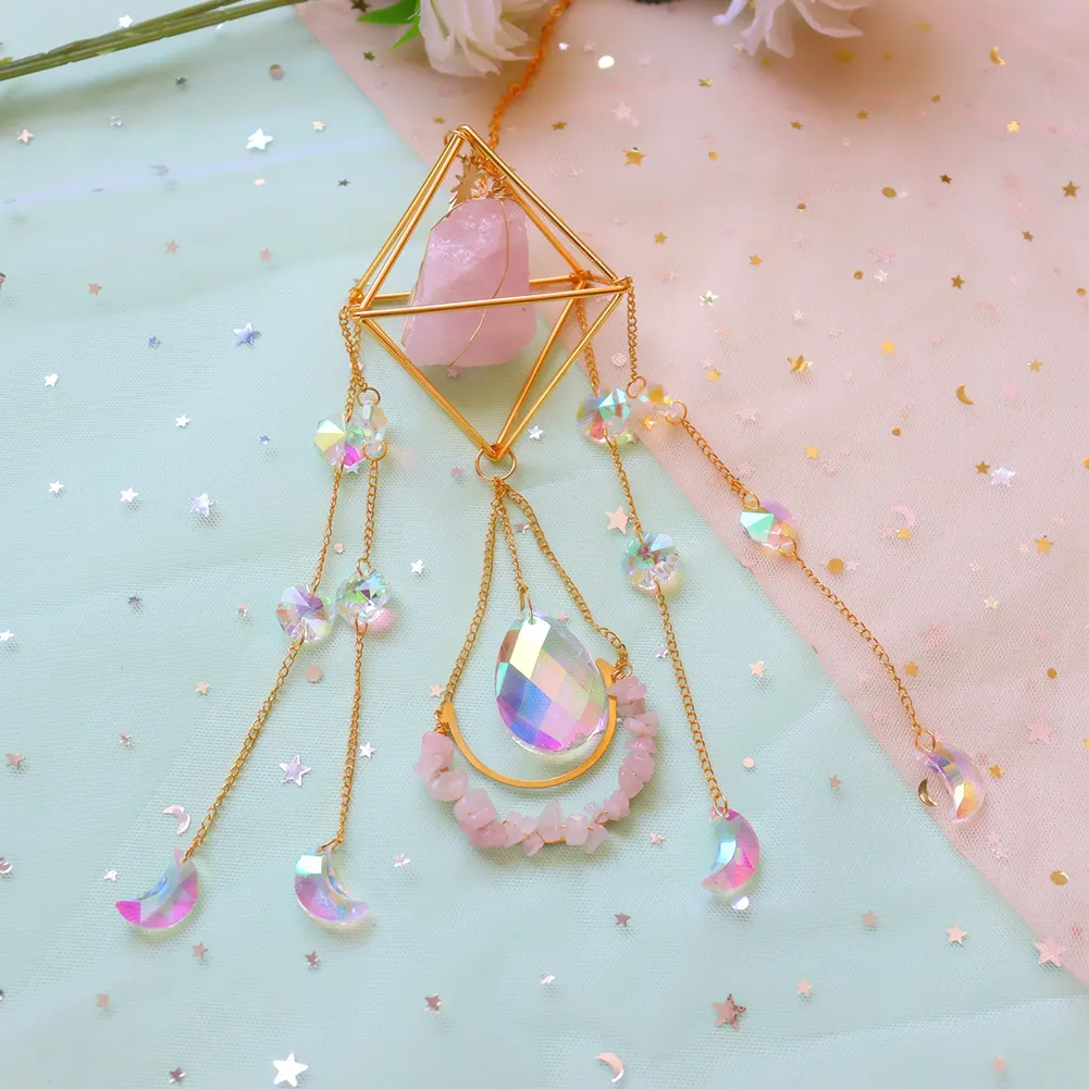 Crystal Light Catchers Wind Chime Sunlight Trap Windchimes Jewelry (Pink)