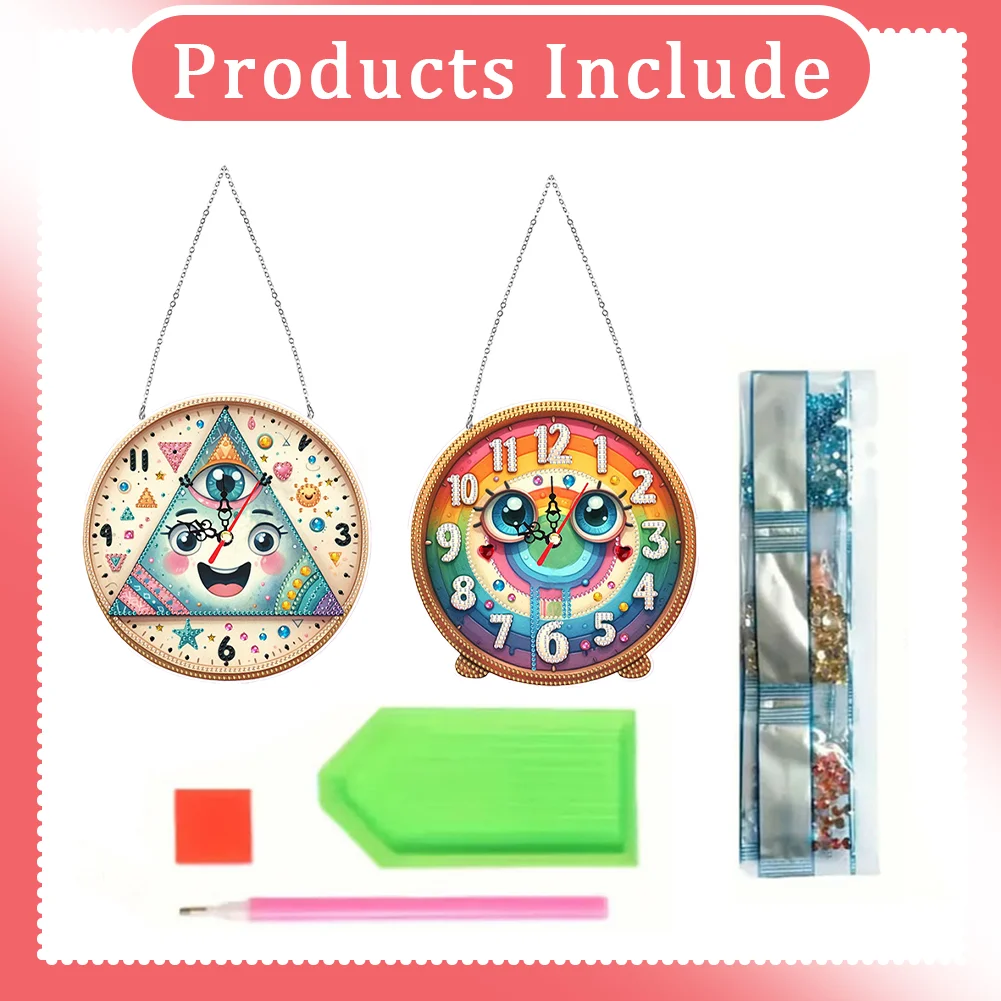 2Pcs DIY Diamond Painting Ornament with Clock Function Home Decor Art Craft