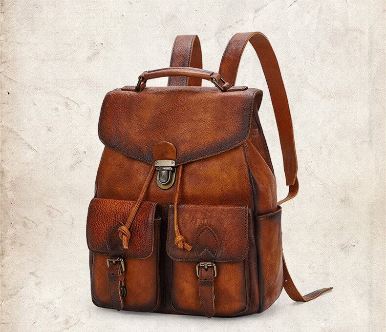 Incline Display of Woosir Multi-pocket Leather Backpack