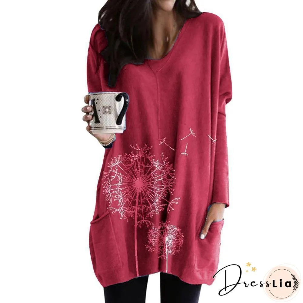 Women Dandelion Pattern Loose Top