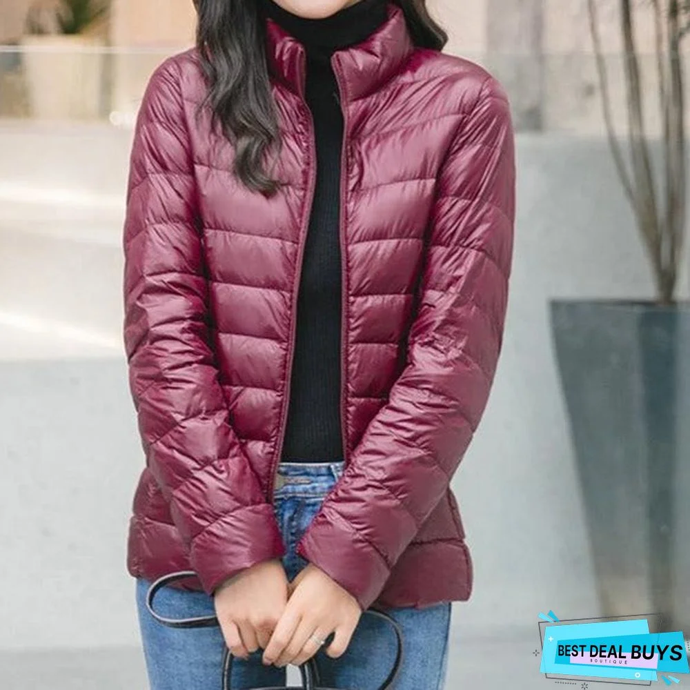 Autumn and Winter Light Down Jacket Women Stand Collar Short Coat