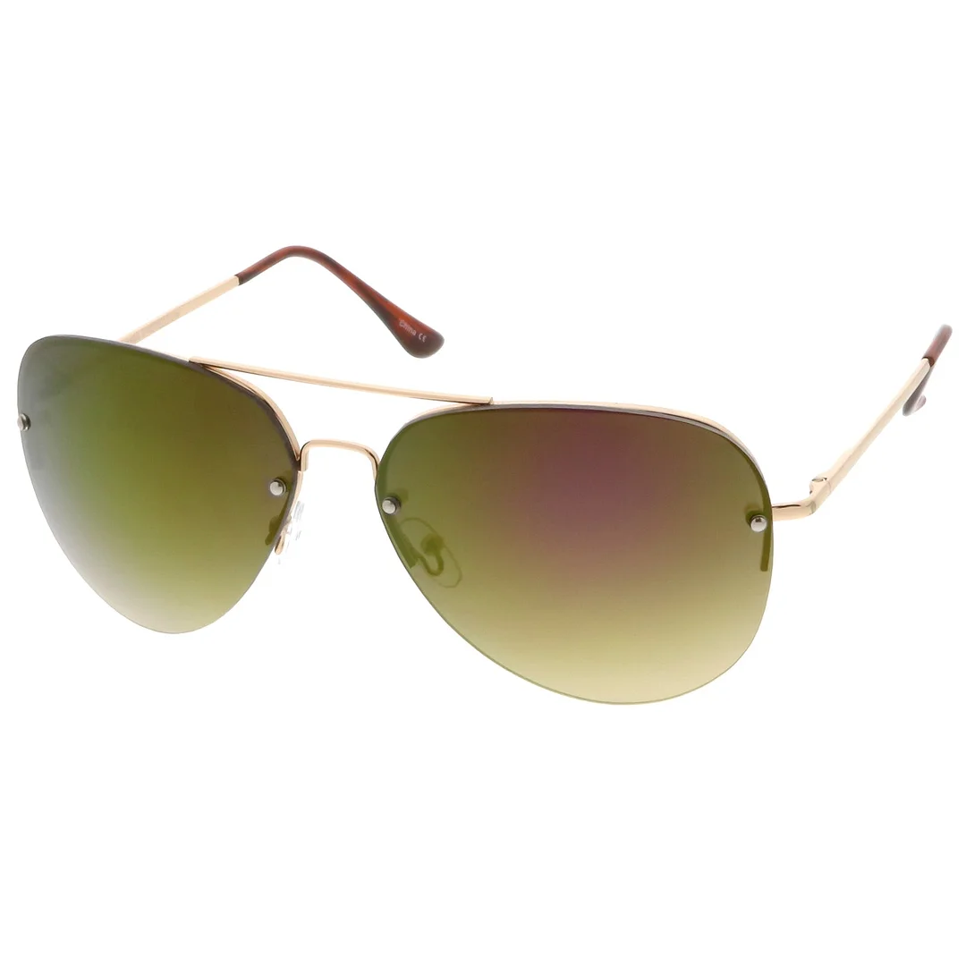 Oversize Rimless Aviator glasses Teardrop Mirrored Lens Metal Slim Arms 65mm