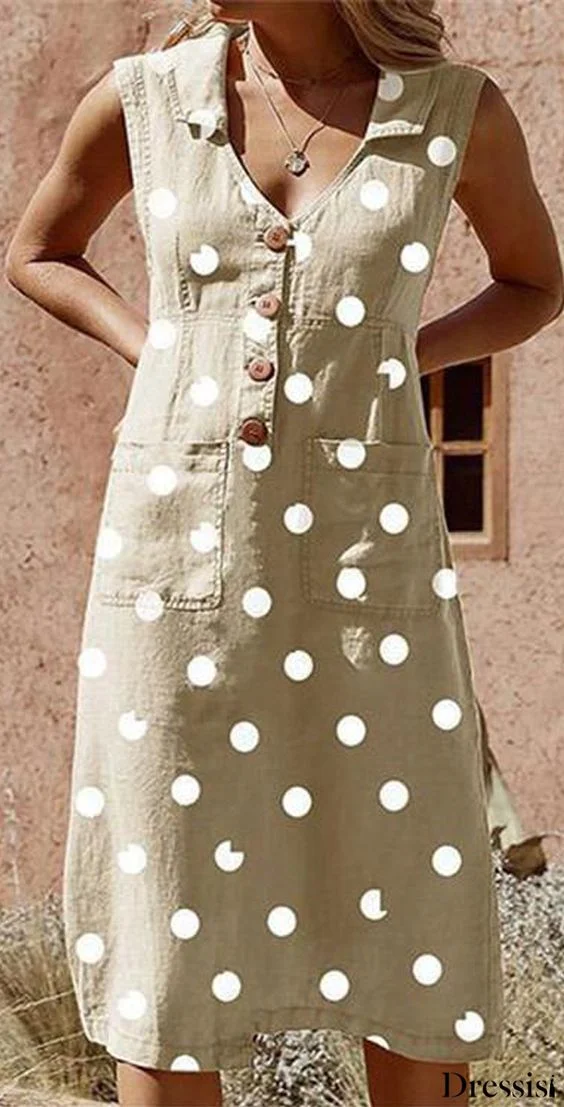 Printed Cotton Blended Round Neck Dress