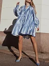 Wet Look Fluffy Puff Sleeves Mini Dresses