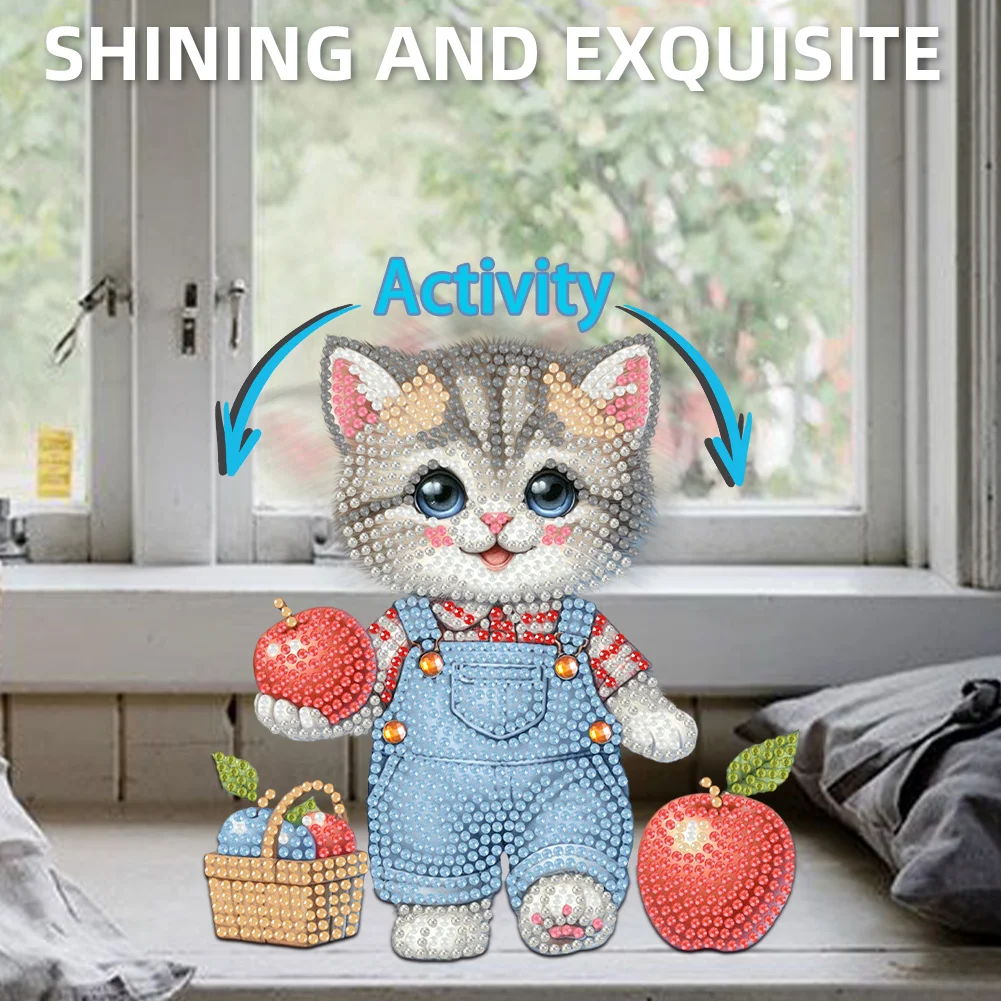2D Flat Cat DIY Shaking Head Cat Apple Diamond Painting Desktop Decorations