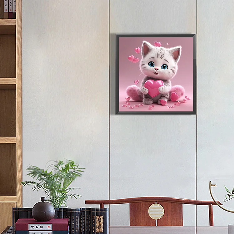 5D DIY Full Square Drill Diamond Painting - Valentines Day Heart Cat