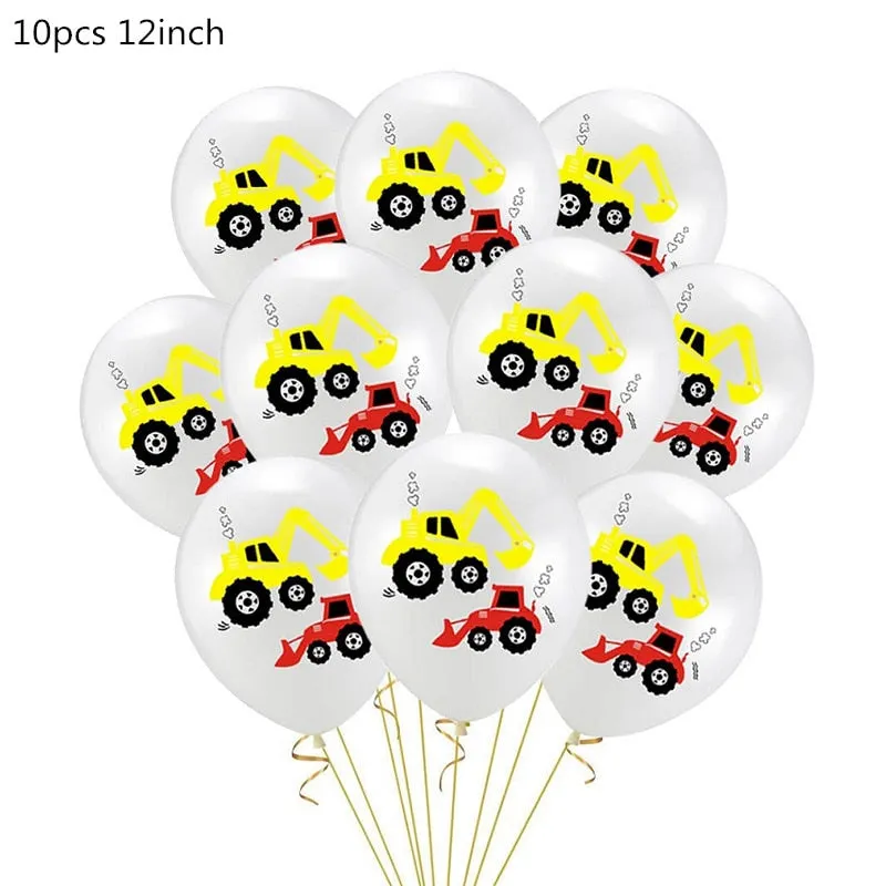 Construction Tractor Theme Excavator Inflatable Balloons Truck Vehicle Banners Baby Shower Kids Boys Birthday Party Supplies