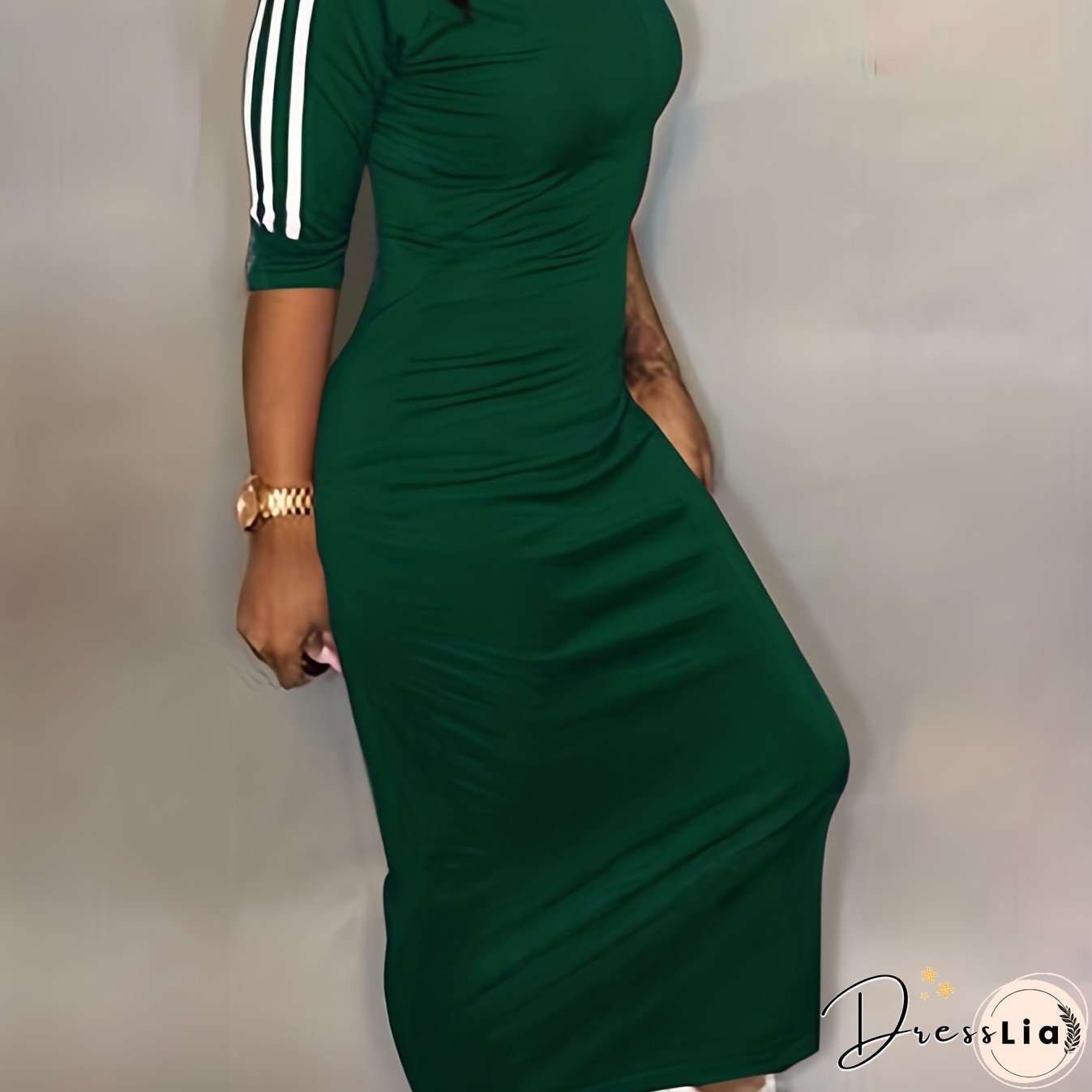 Striped Print Maxi Dress, Casual Crew Neck Dress For Spring & Summer, Women's Clothing