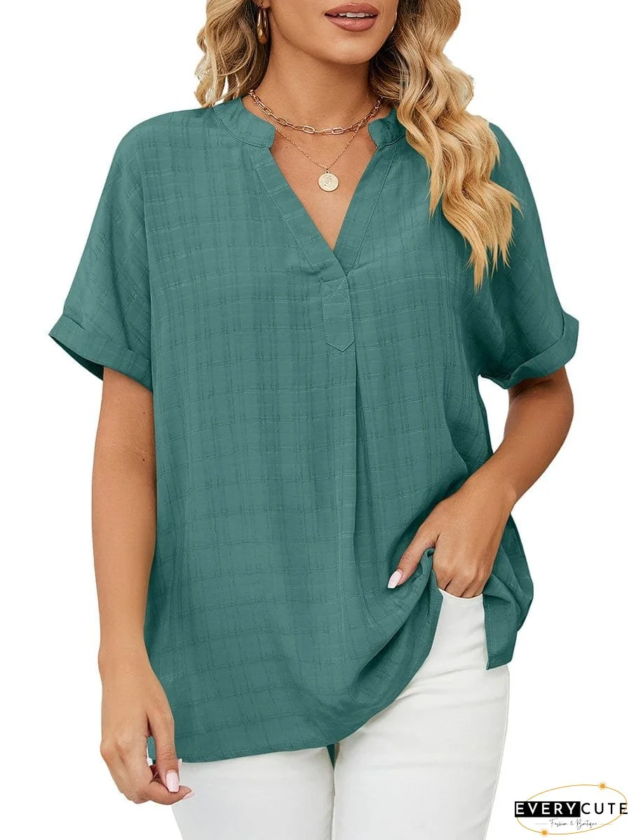 Solid V-Neck Loose Short Sleeve T-Shirt