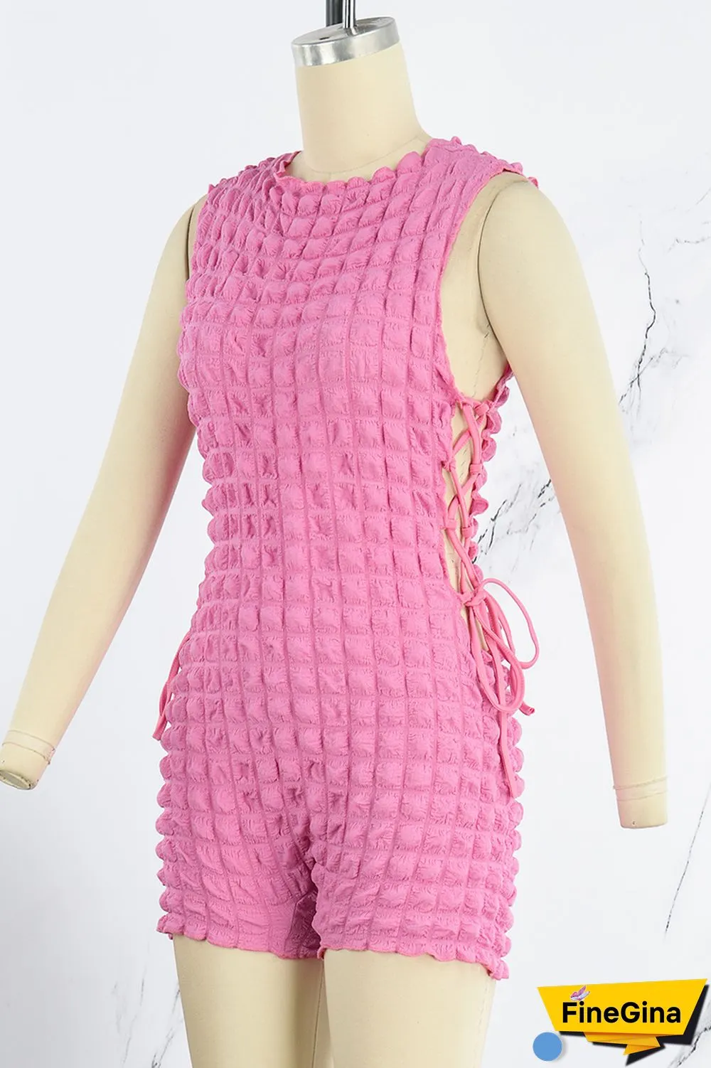 Green Casual Solid Bandage O Neck Skinny Romper