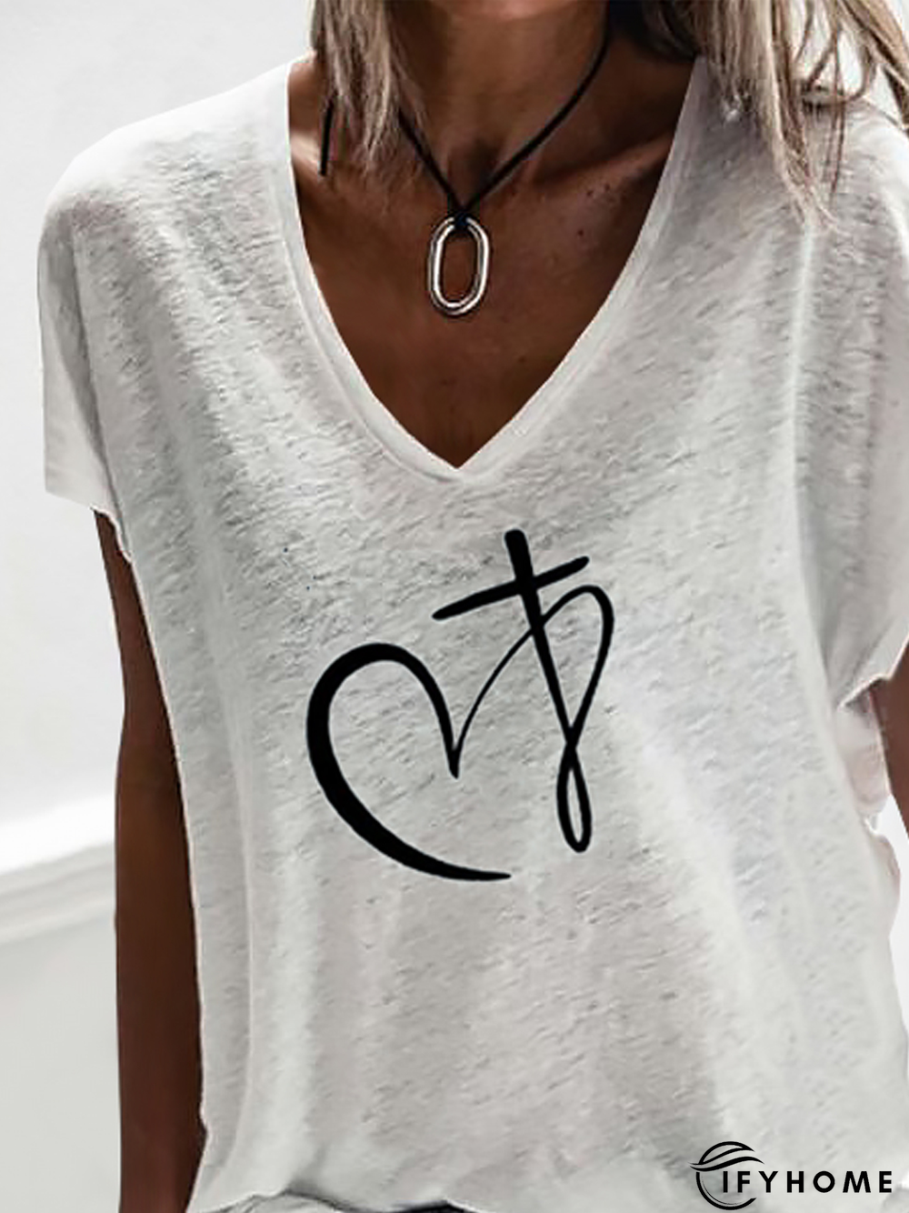 Casual Loosen Cotton Blends Short Sleeve Tunic T-Shirt | IFYHOME