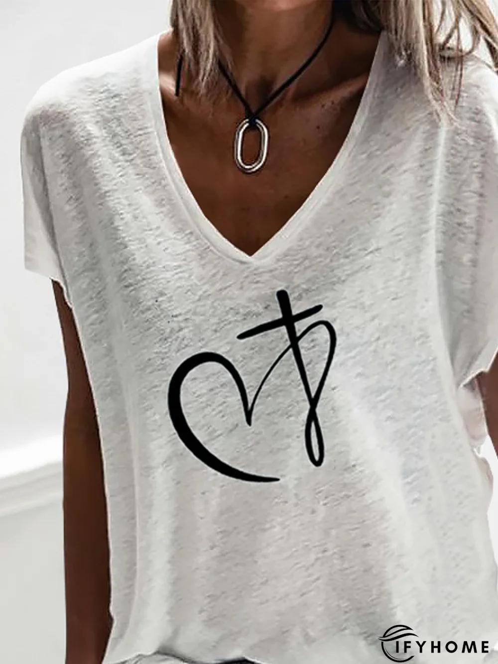 Casual Loosen Cotton Blends Short Sleeve Tunic T-Shirt | IFYHOME