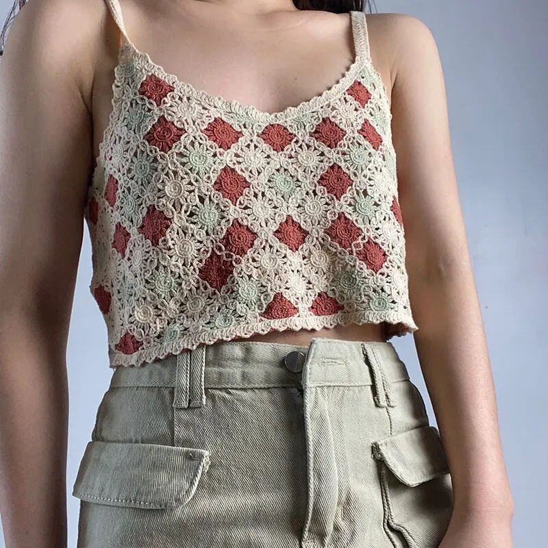 Bohemain Women Crop Tops Sexy Knitted V-neck Sleeveless Vest For Tank Kawaii Camis Holiday