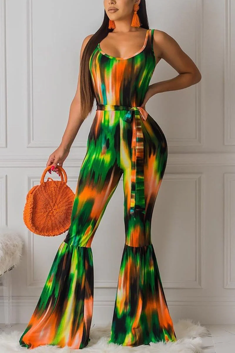 Sexy Color Printing Trumpet Jumpsuit