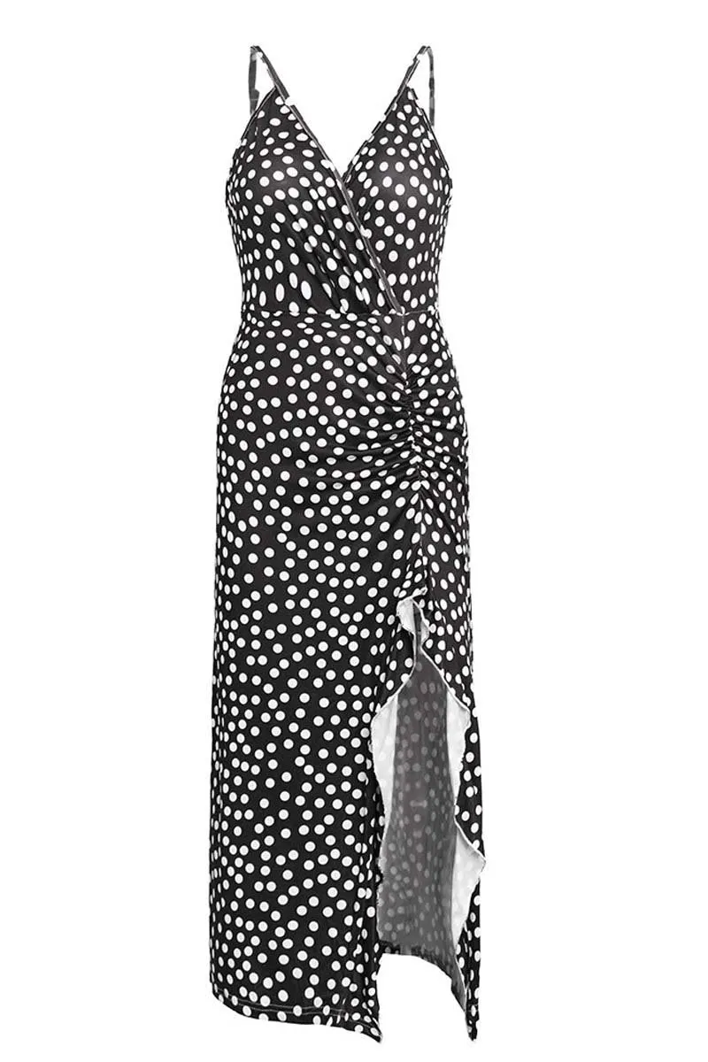 Print Floral Dot V Neck Dress