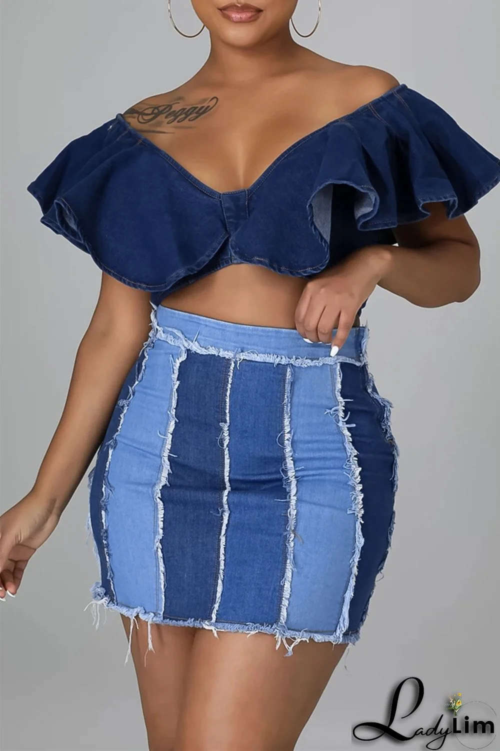 Blue Fashion Casual Patchwork Basic High Waist Skinny Denim Skirts
