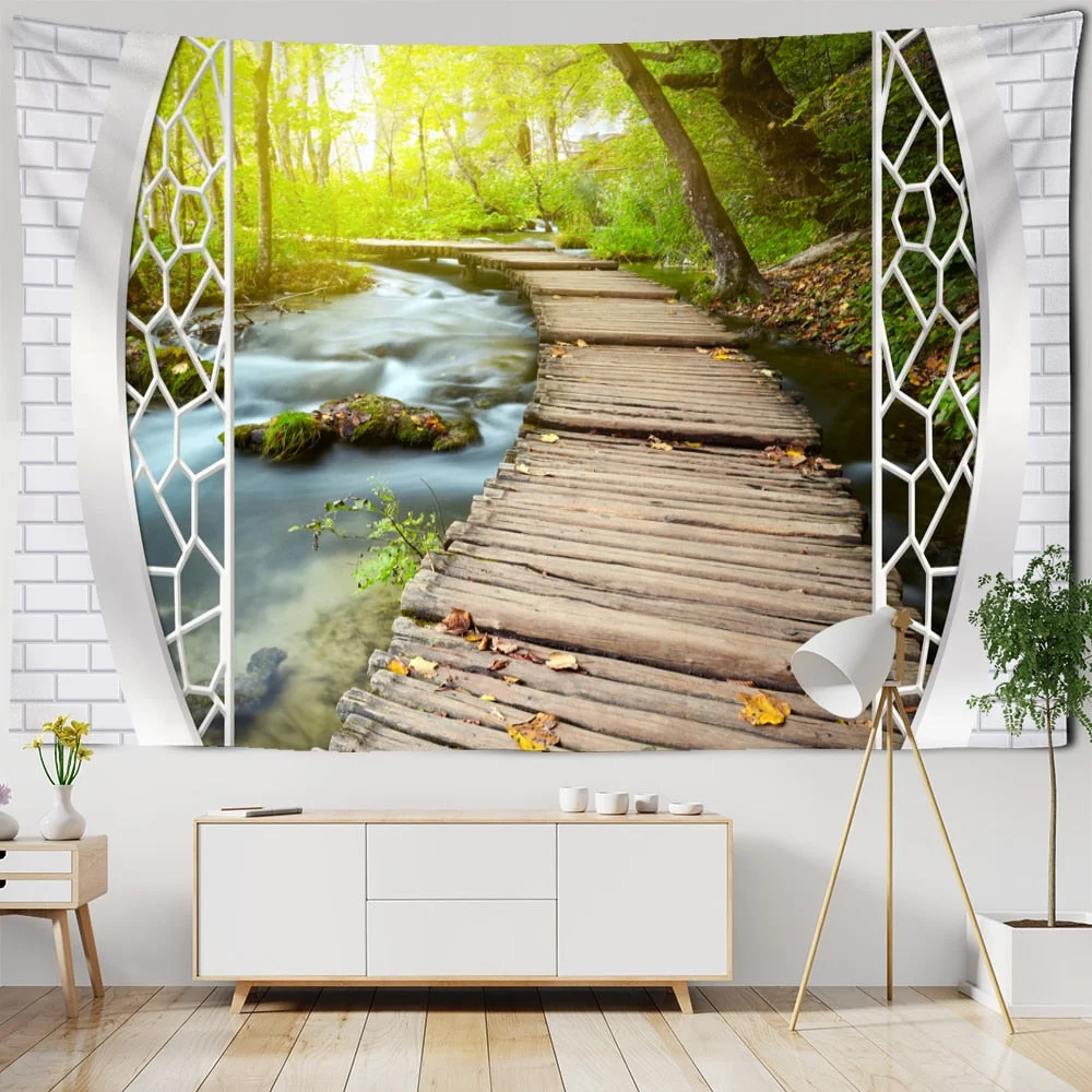 Outdoor Landscape Tapestry Wall Hanging Tapiz Hippie Bohemian Wood Curtain Bed Linen Art Dormitory Room Decor
