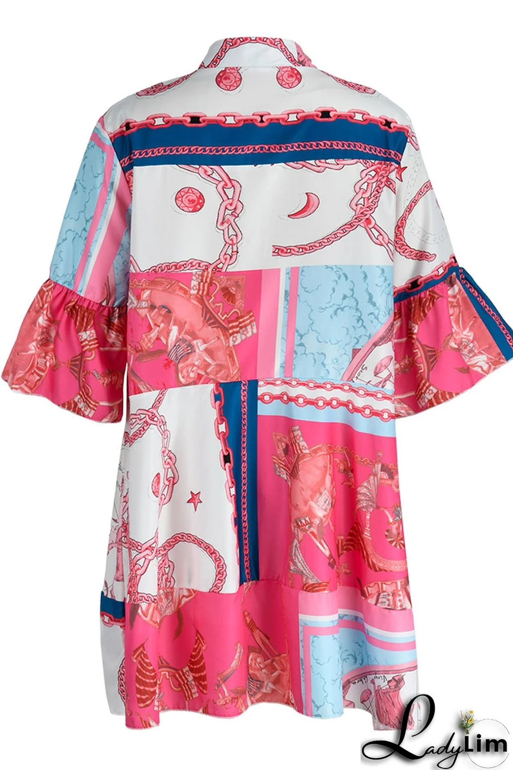 Gold Fashion Casual Print Patchwork V Neck A Line Dresses