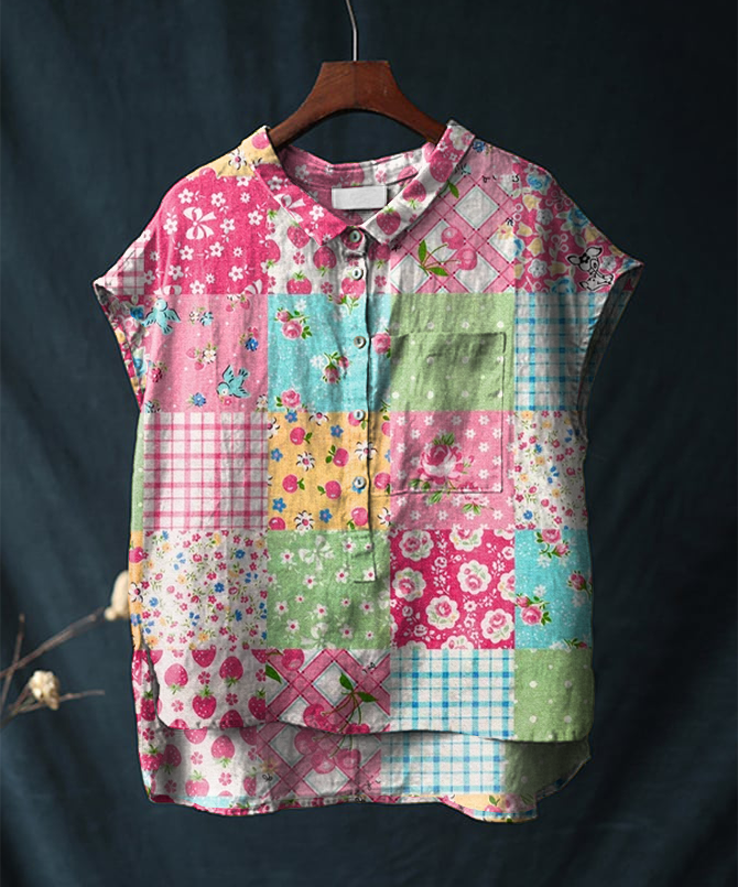 Vintage Bohemian Floral Cotton and Linen Short Sleeve Casual Shirt