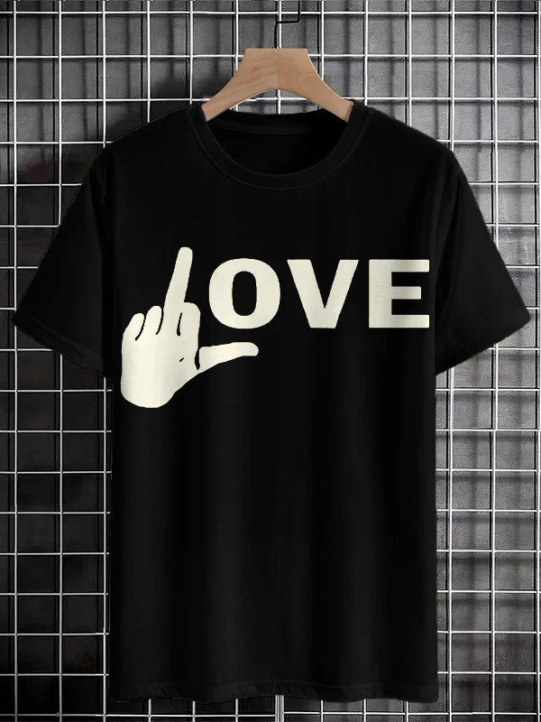 Men's Hand Sign Fuck Love Art Print Cotton Casual T-Shirt