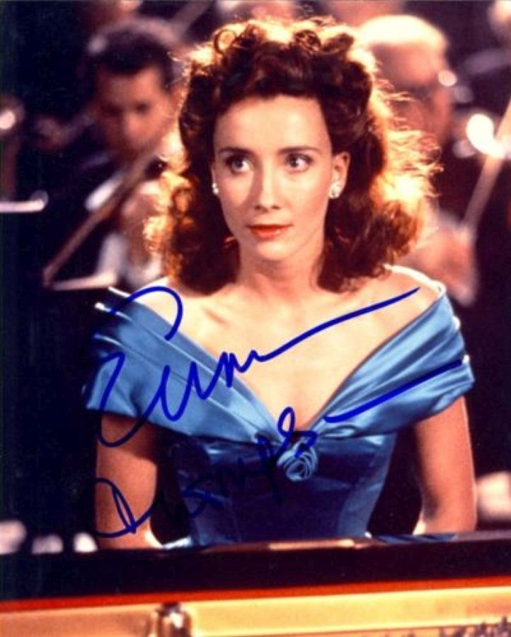 EMMA THOMPSON AUTOGRAPHED SIGNED 8X10 Photo Poster painting BLUE SATIN DRESS WITH COA