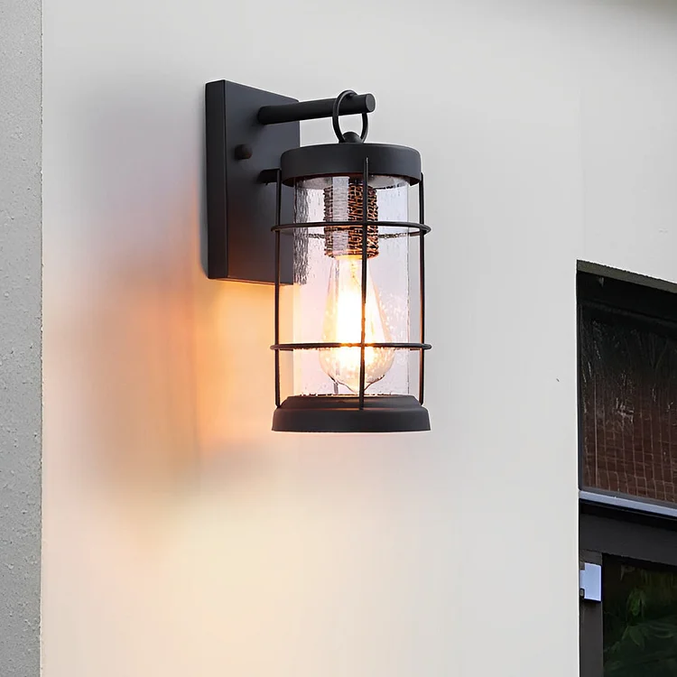 Waterproof Iron Glass Lantern Black Retro Rustic Exterior Wall Lights - Appledas