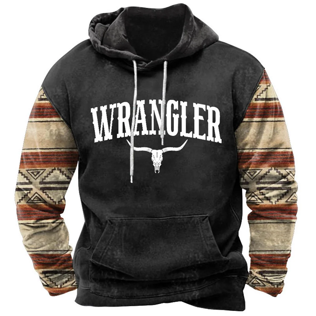 Men's Hoodie Vintage Western Aztec Pocket Long Sleeve Daily Tops