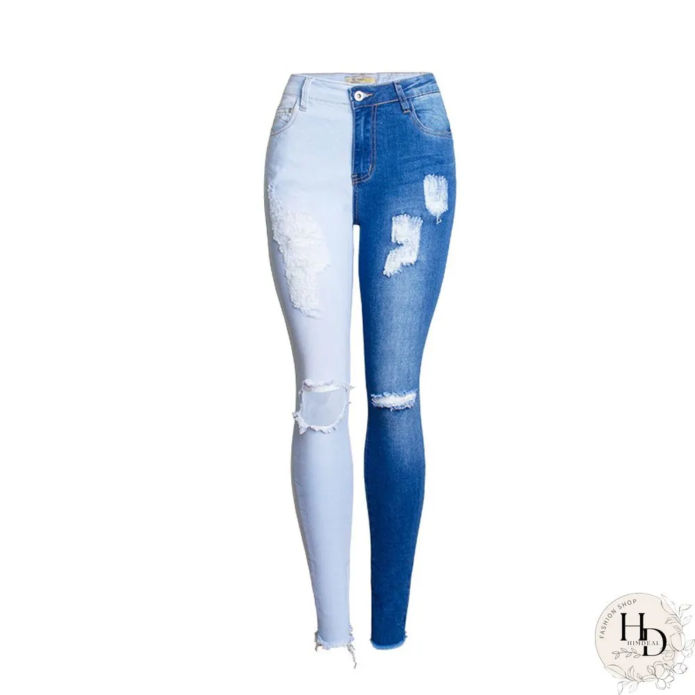 Fashion-Spring And Summer Hot Selling Small Leg Pants Broken Holes Stretch Slim Body