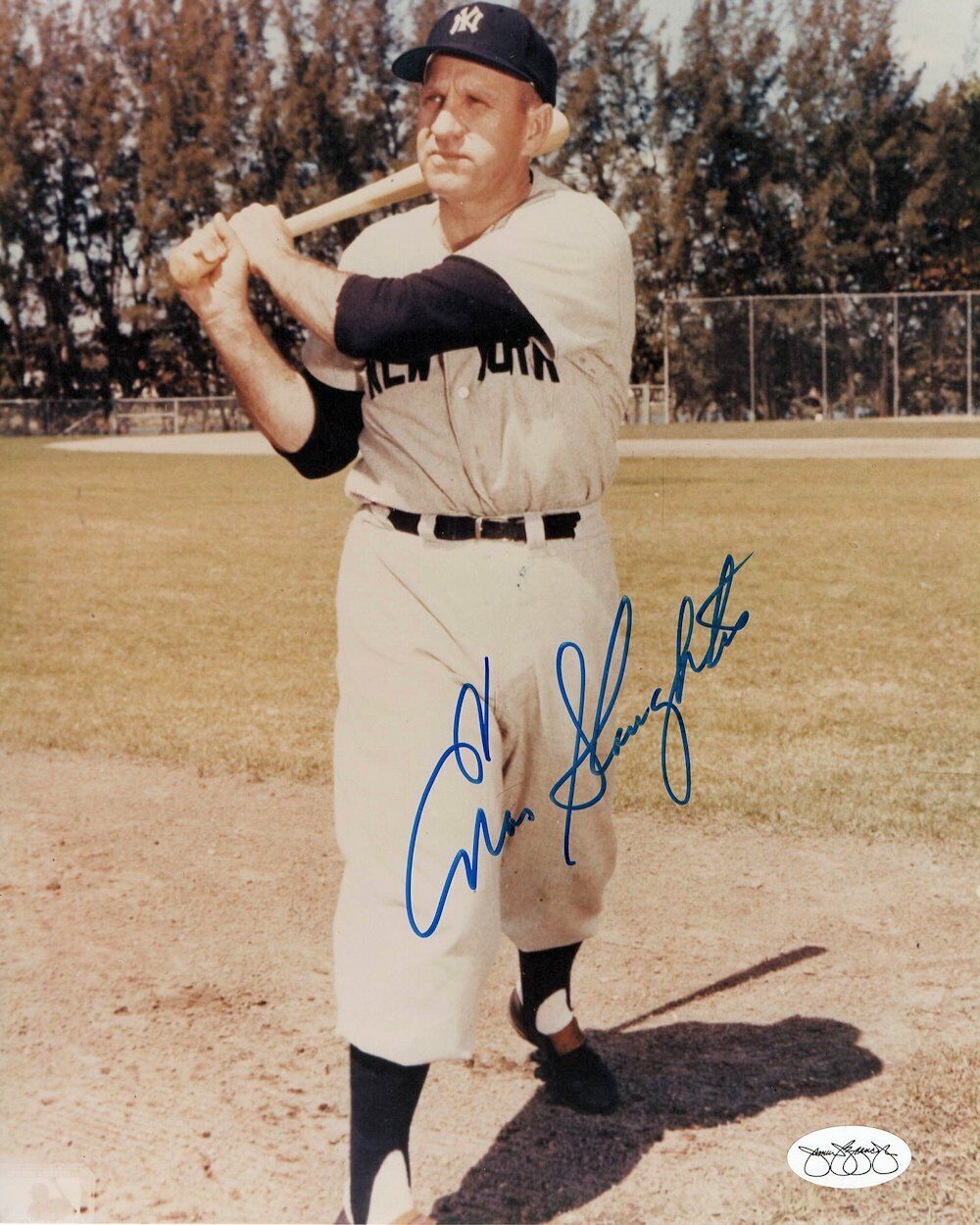 Enos Slaughter Signed Autographed 8X10 Photo Poster painting NY Yankees Swinging Bat JSA