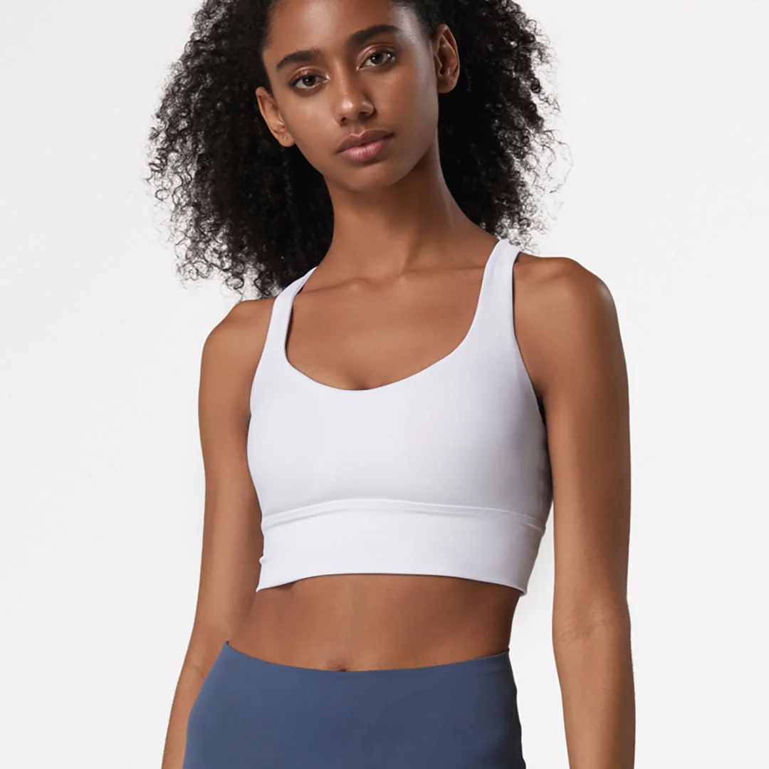 Solid color back cross-sports bra