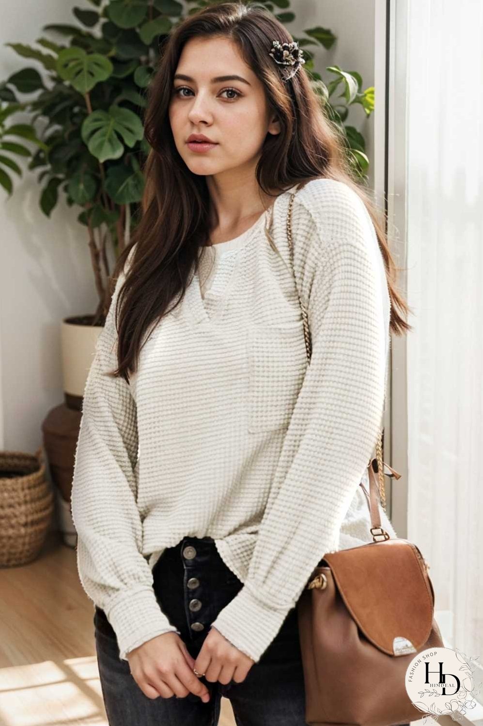 deep v neck long sleeve knitted sweater