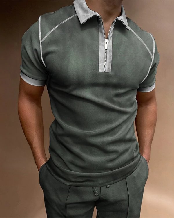 Men's Outdoor Vintage Contrasting Colors Sport PoLo Neck T-Shirt
