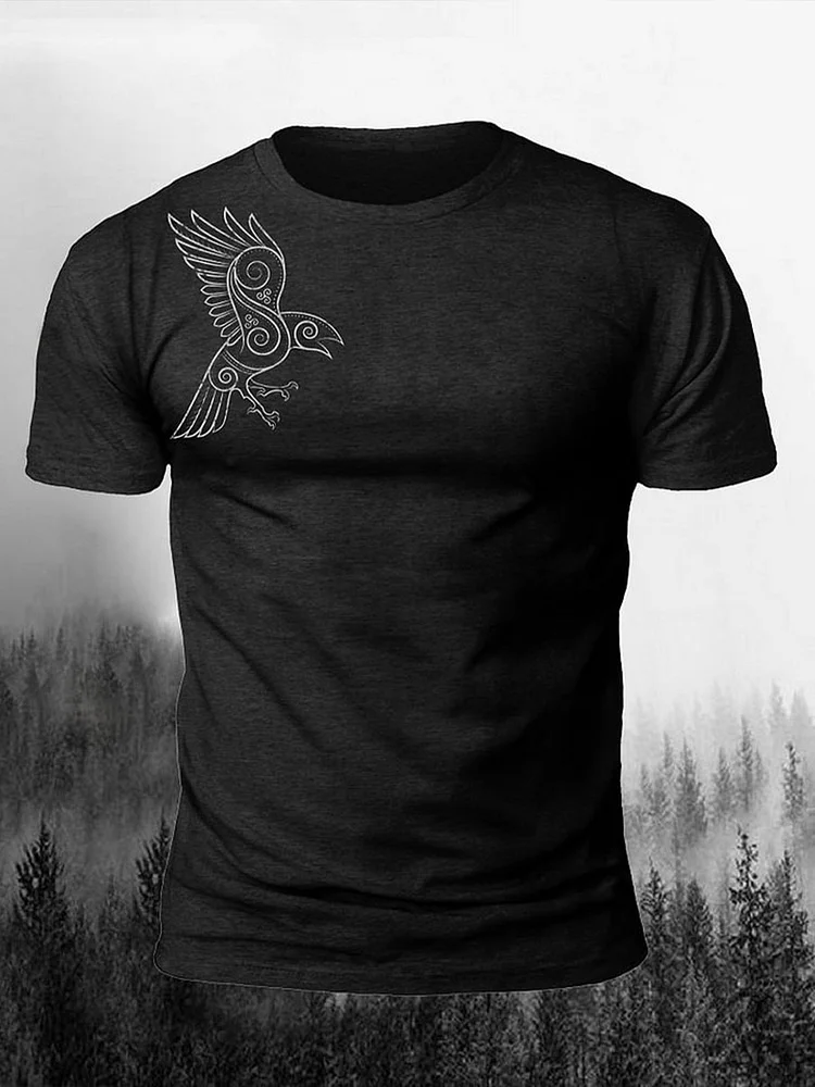 Herren Viking Style Raben Bedrucktes T-Shirt