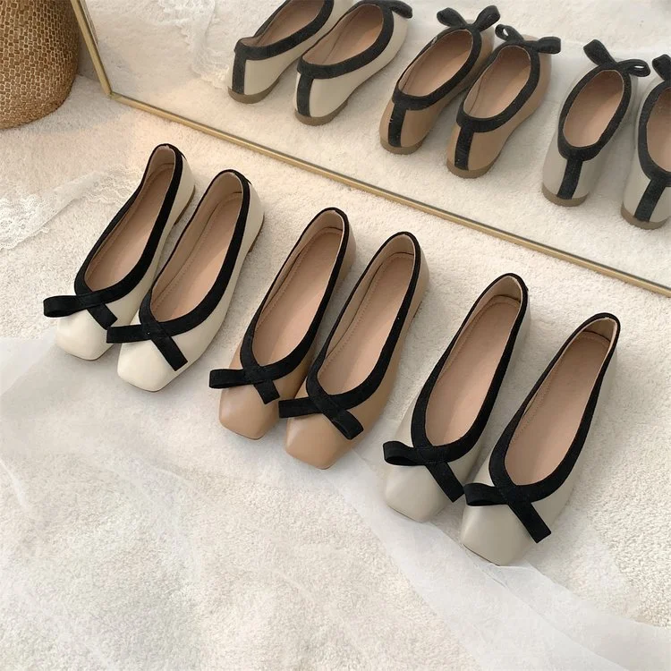 Wongn Wongn 2023 New Fashion Small Fragrant Wind Bow Square Mouth Flat Single Shoe Women's Shoes